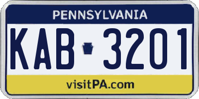 PA license plate KAB3201
