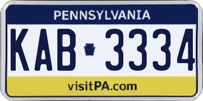 PA license plate KAB3334