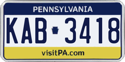 PA license plate KAB3418