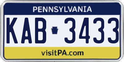 PA license plate KAB3433