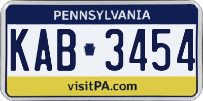 PA license plate KAB3454