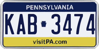 PA license plate KAB3474