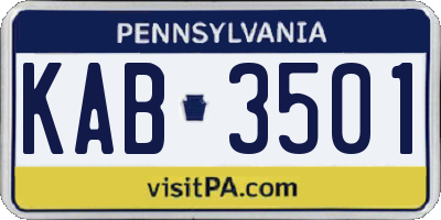 PA license plate KAB3501