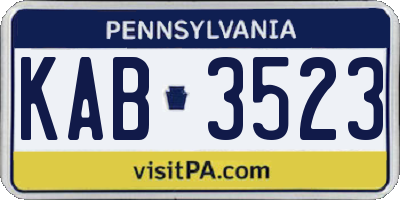 PA license plate KAB3523