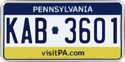 PA license plate KAB3601