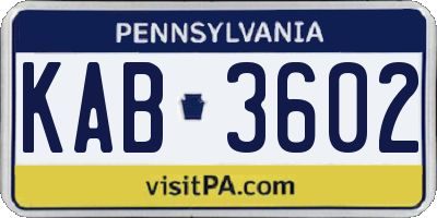PA license plate KAB3602