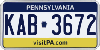 PA license plate KAB3672