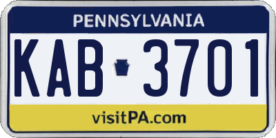 PA license plate KAB3701