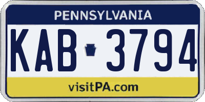 PA license plate KAB3794