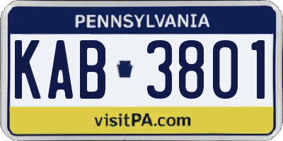 PA license plate KAB3801