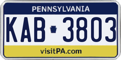 PA license plate KAB3803