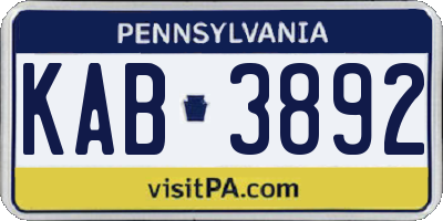 PA license plate KAB3892