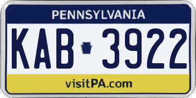 PA license plate KAB3922