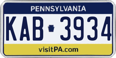 PA license plate KAB3934