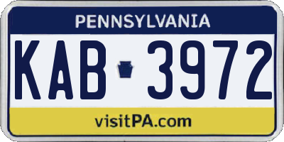 PA license plate KAB3972