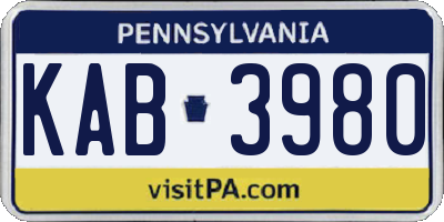PA license plate KAB3980