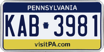 PA license plate KAB3981