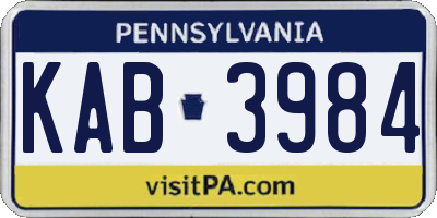 PA license plate KAB3984