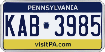 PA license plate KAB3985