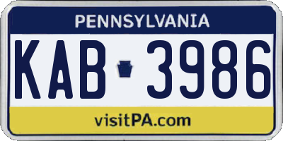 PA license plate KAB3986
