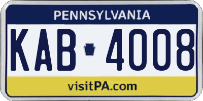 PA license plate KAB4008