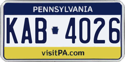 PA license plate KAB4026