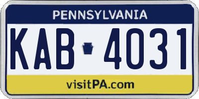 PA license plate KAB4031