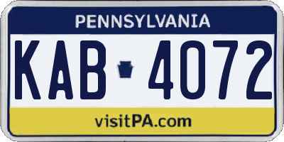PA license plate KAB4072
