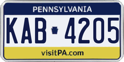 PA license plate KAB4205