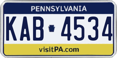 PA license plate KAB4534