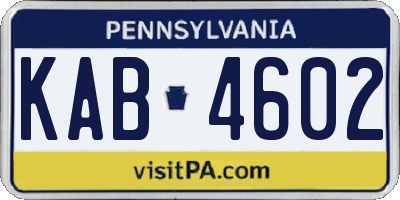 PA license plate KAB4602