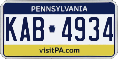 PA license plate KAB4934