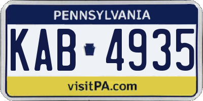 PA license plate KAB4935