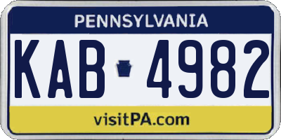 PA license plate KAB4982