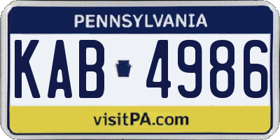 PA license plate KAB4986
