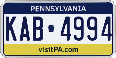 PA license plate KAB4994
