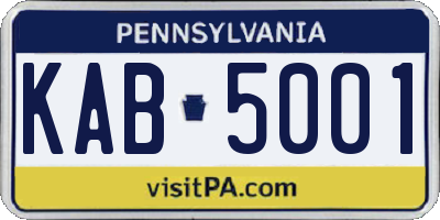 PA license plate KAB5001