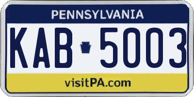 PA license plate KAB5003