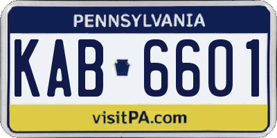 PA license plate KAB6601