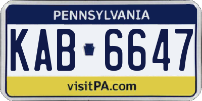 PA license plate KAB6647