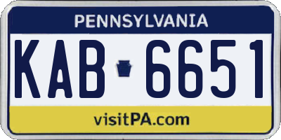 PA license plate KAB6651