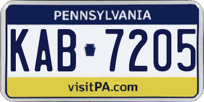PA license plate KAB7205
