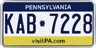 PA license plate KAB7228