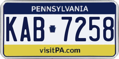 PA license plate KAB7258