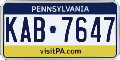 PA license plate KAB7647