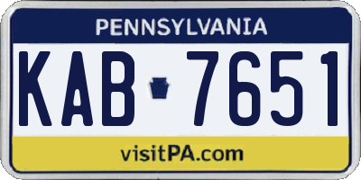 PA license plate KAB7651