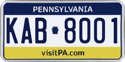 PA license plate KAB8001