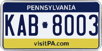 PA license plate KAB8003