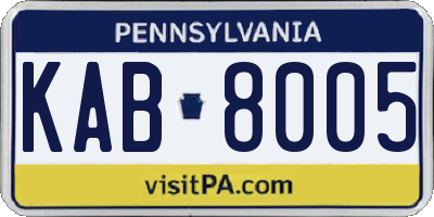 PA license plate KAB8005