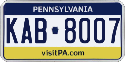 PA license plate KAB8007